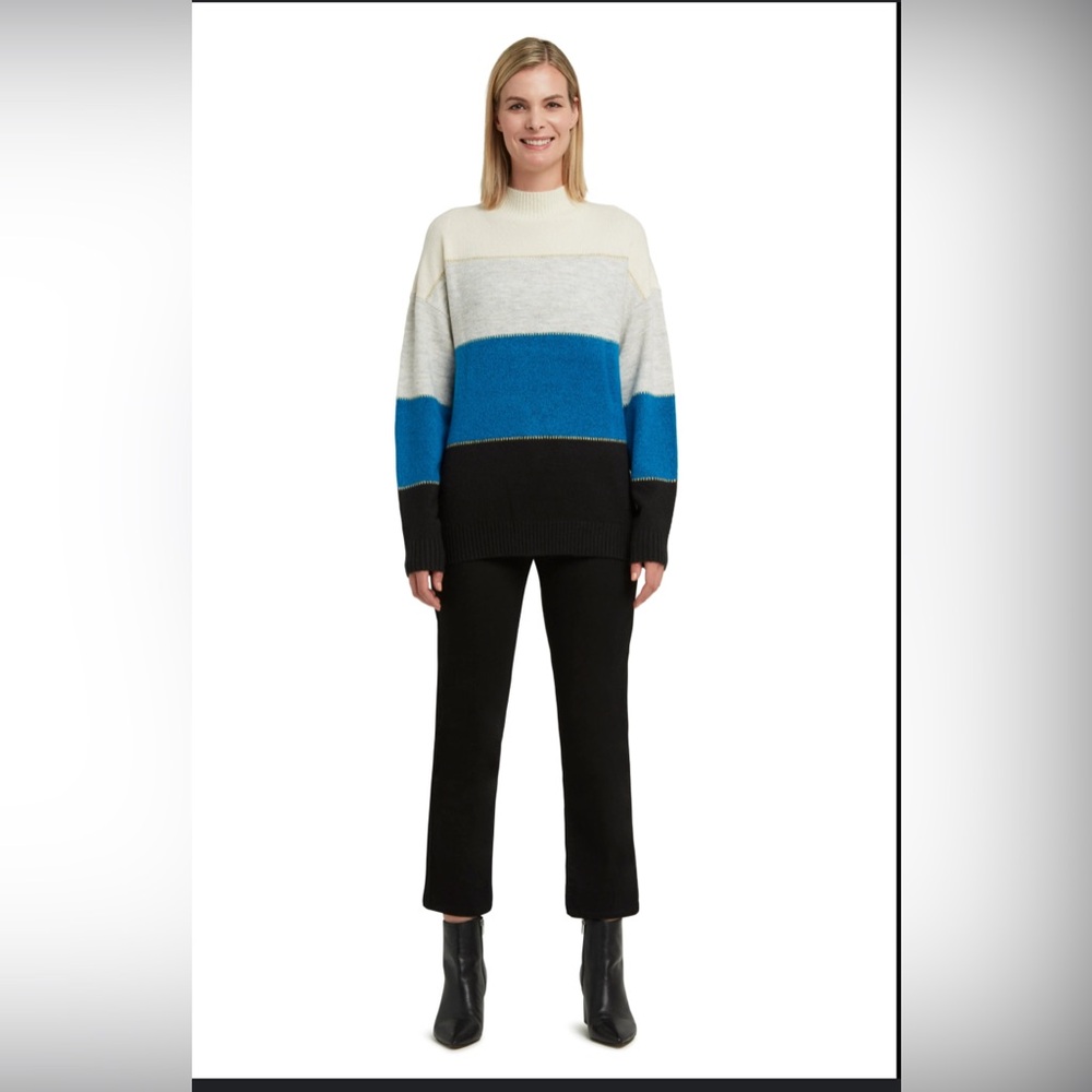 Mock neck long sleeve pull over striped color block oversized sweatshirt